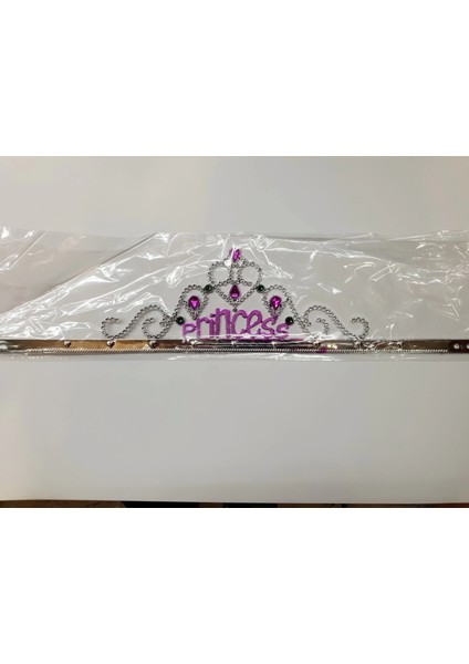 Gümüş Renk Prenses Yazılı Parti Tacı 60 cm fiyatları