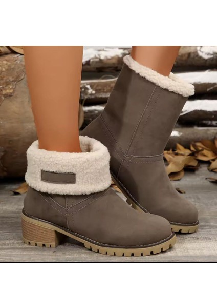 Küllü Kahverengi Içi Kürklü Nubuck Kısa Outdoor Kadın Bot ,kışlık Kadın Bot