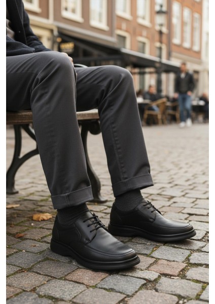 Dsn 2038 M Siyah Hakiki Deri Erkek Günlük Ayakkabı