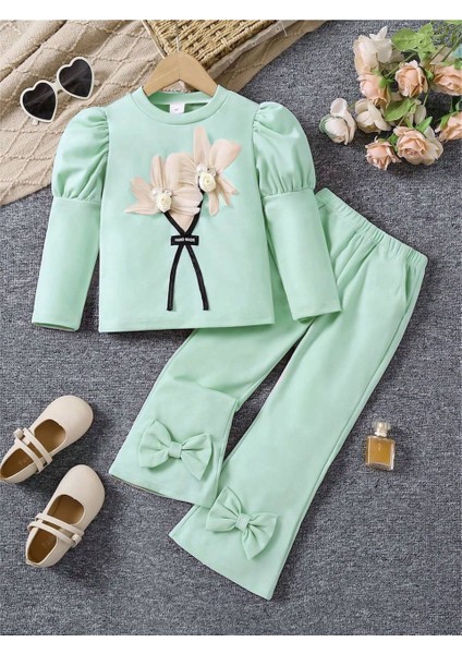 Kız Çocuk Çiçekli Fiyonklu Ikili Takım - %100 Pamuklu fiyatları