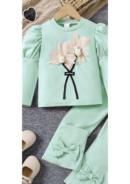 Kız Çocuk Çiçekli Fiyonklu Ikili Takım - %100 Pamuklu modelleri