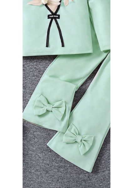 Kız Çocuk Çiçekli Fiyonklu Ikili Takım - %100 Pamuklu fırsatları