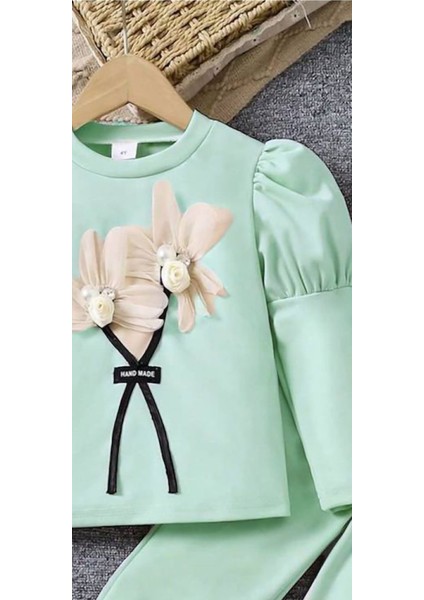 Kız Çocuk Çiçekli Fiyonklu Ikili Takım - %100 Pamuklu indirimleri
