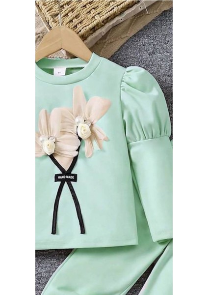 Kız Çocuk Çiçekli Fiyonklu Ikili Takım - %100 Pamuklu