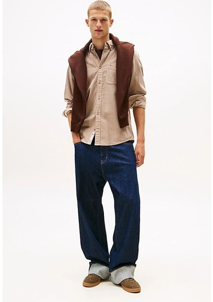 Erkek Regular Kalıp Ince Fitilli Kadife Gömlek - Bej fiyatları