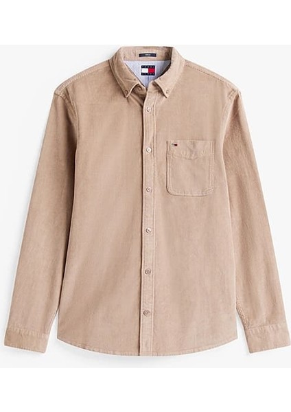 Erkek Regular Kalıp Ince Fitilli Kadife Gömlek - Bej indirimleri