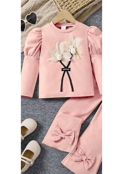 Kız Çocuk Çiçekli Fiyonklu Ikili Takım - %100 Pamuklu modelleri