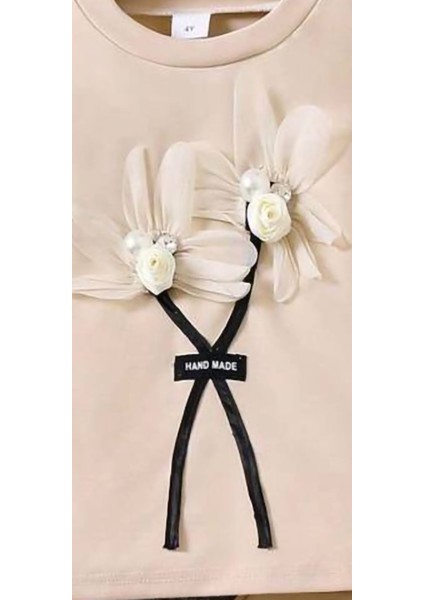 Kız Çocuk Çiçekli Fiyonklu Ikili Takım - %100 Pamuklu fırsatları