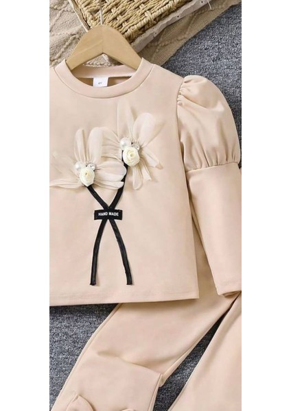 Kız Çocuk Çiçekli Fiyonklu Ikili Takım - %100 Pamuklu