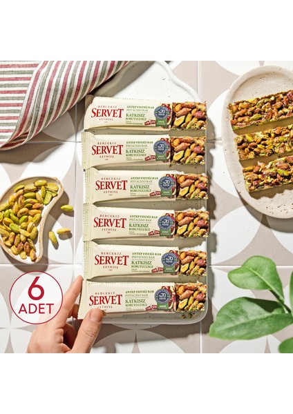 Servet Şeker İlavesiz Antep Fıstığı Krokan Bar 120 gr (6 x 20 gr)