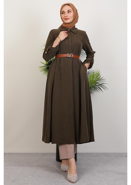 Kemerli Gömlek Tunik Haki modelleri