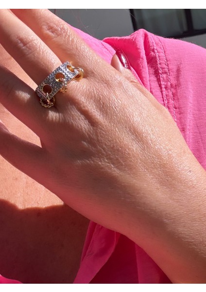 Taşlı Çift Renk Halka Sallantılı Yüzük fiyatları