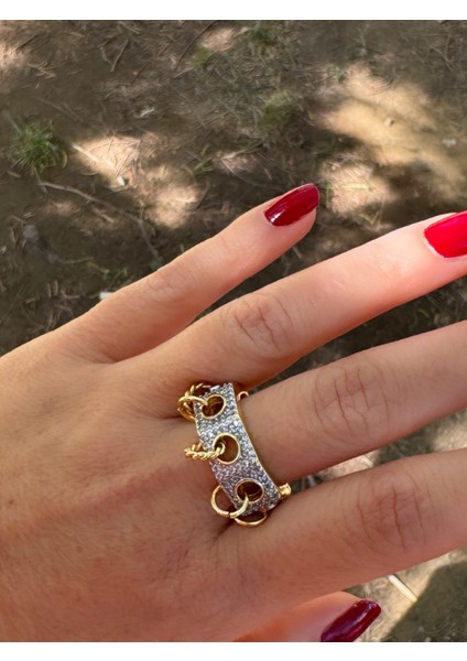 Taşlı Çift Renk Halka Sallantılı Yüzük modelleri