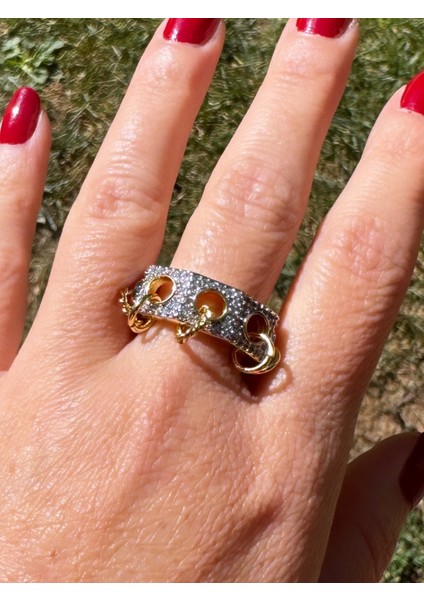 Taşlı Çift Renk Halka Sallantılı Yüzük indirimleri
