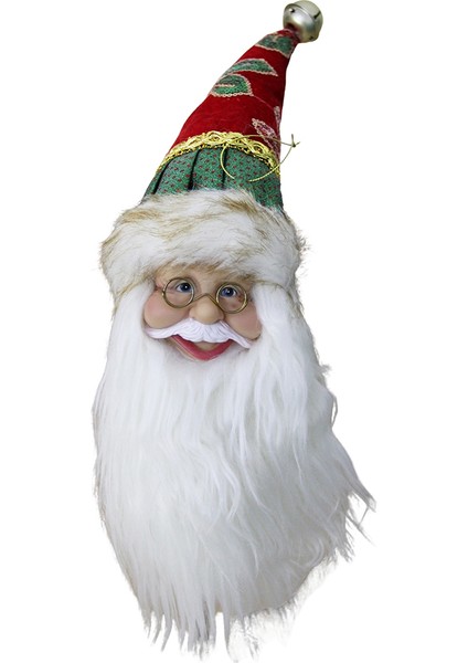 Şapkalı Noel Baba Kafa Asma Süsü Yeşil Kırmızı 45 cm