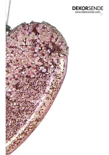 Yılbaşı Çam Ağacı Süsü Simli Kalp Rose Pembe 10 cm fiyatları