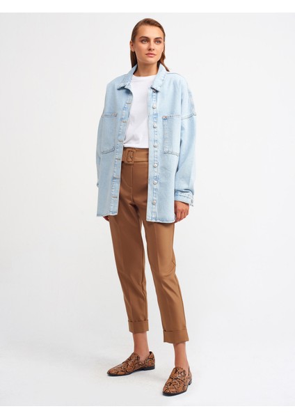 5307 Yıpratmalı Oversize Gömlek-Mavi