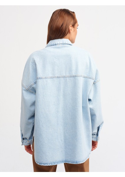 5307 Yıpratmalı Oversize Gömlek-Mavi modelleri