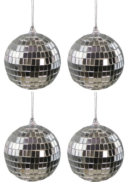 Disko Topu Süsü 4'lü Set Gümüş 8 cm