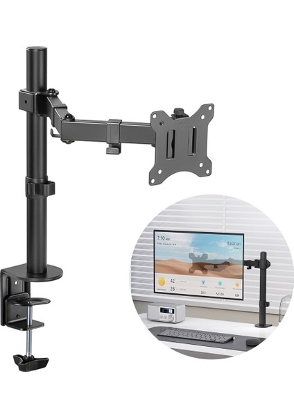Amortisörlü Tek Kol 13"-27" Asansörlü Monitör Standı
