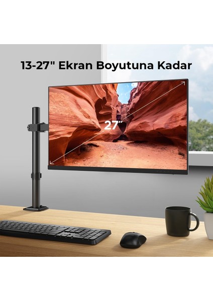 Amortisörlü Tek Kol 13"-27" Asansörlü Monitör Standı modelleri
