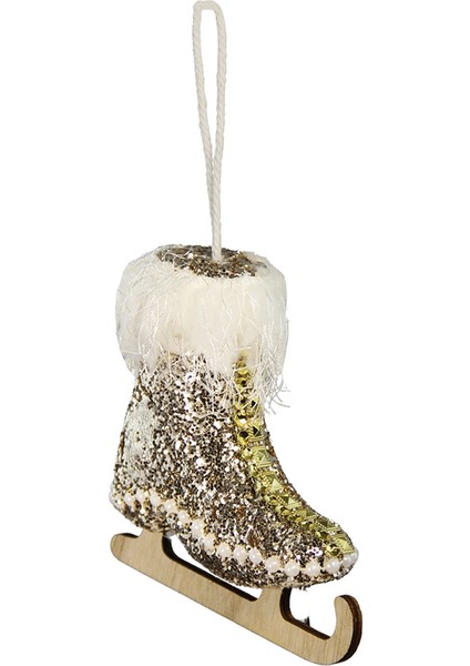 Yılbaşı Simli Inci Detaylı Paten Asma Süsü Altın 10 cm