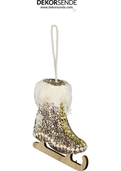 Yılbaşı Simli Inci Detaylı Paten Asma Süsü Altın 10 cm fiyatları