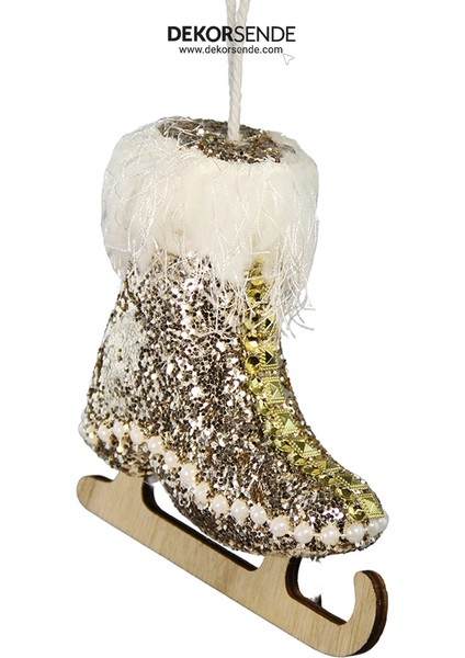 Yılbaşı Simli Inci Detaylı Paten Asma Süsü Altın 10 cm modelleri