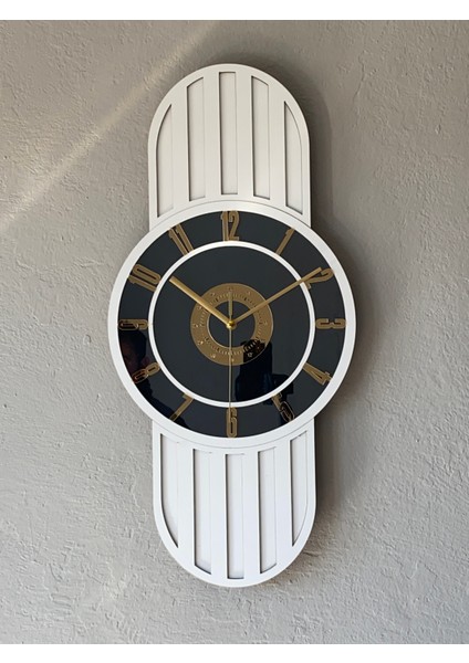 Dekoratif Ahşap ve Ayna Detaylı Duvar Saati - 63X30 cm (Gold)