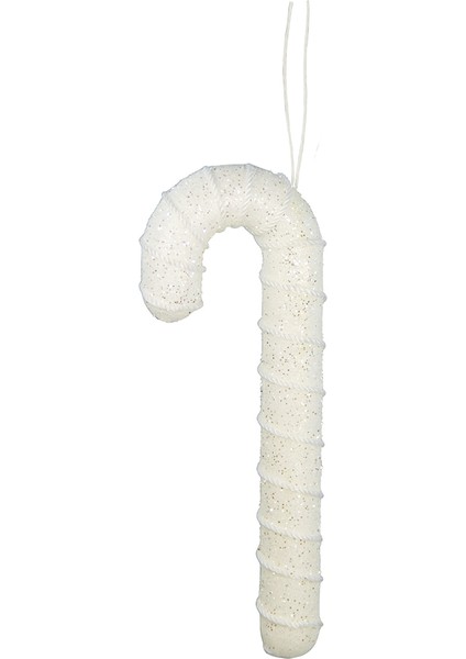 Yılbaşı Süsü Simli Şeker Baston Beyaz 25 cm