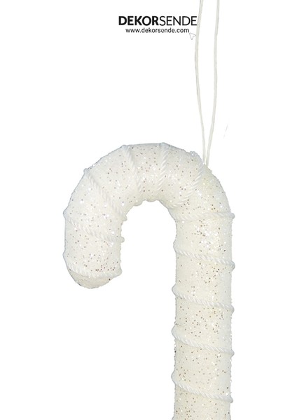 Yılbaşı Süsü Simli Şeker Baston Beyaz 25 cm fiyatları