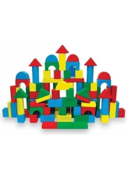 100 Parça Ahşap Blok Seti Renkli Eğitici Öğretici Oyun Blokları 3+ Yaş 22X15X9 cm fiyatları