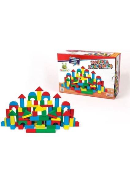100 Parça Ahşap Blok Seti Renkli Eğitici Öğretici Oyun Blokları 3+ Yaş 22X15X9 cm fırsatları