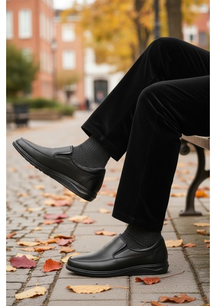 Siyah Hakiki Deri Bağcıksız Içi Kürklü Erkek Casual Ayakkabı modelleri