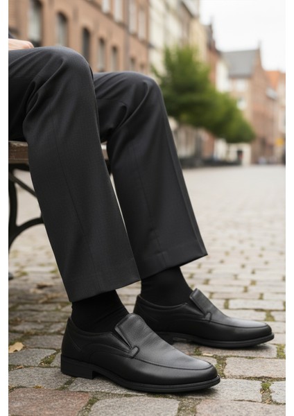 Siyah Bağcıksız Deri Erkek Casual Ayakkabı modelleri