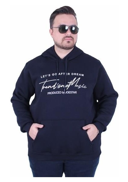 Mocgrande Büyük Beden 3ip Kapüşonlu Sweat Let's Go 25720 Lacıvert