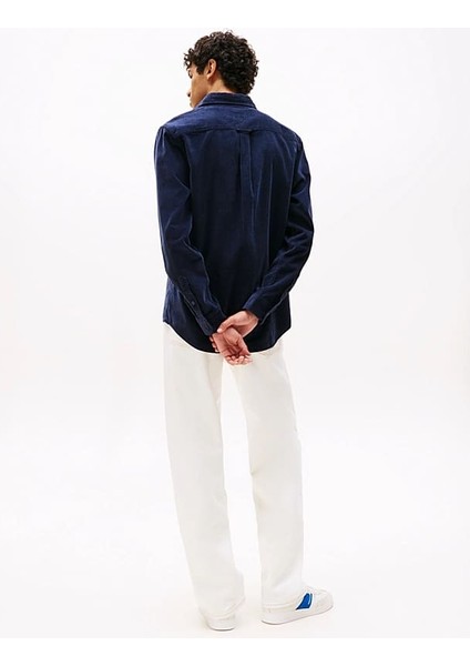 Erkek Regular Kalıp Ince Fitilli Kadife Gömlek - Lacivert modelleri