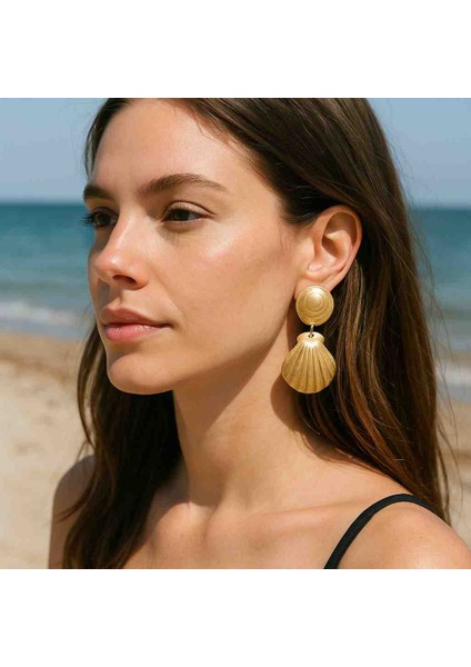 Seashell Gold El Yapımı Özel Tasarım Küpe - Şık ve Gösterişli