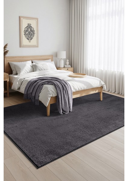 Yıkanabilir Kaymaz Taban Antrasit Peluş Post Halı