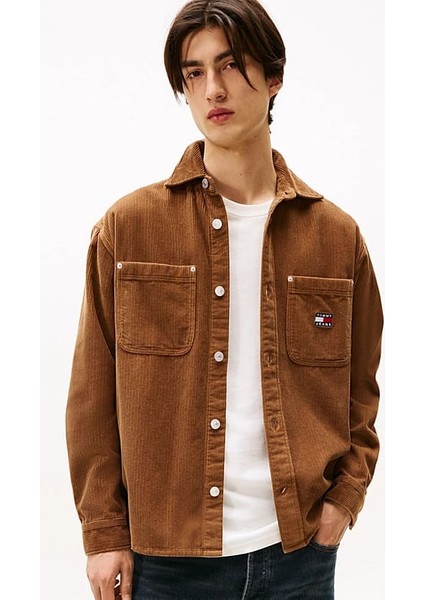 Erkek Rahat Kalıp Fitilli Kadife Gömlek Ceket - Taba