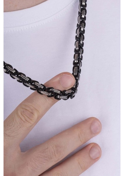 Çift Renkli Siyah Geçişli Çelik Erkek Kral Zincir Kolye