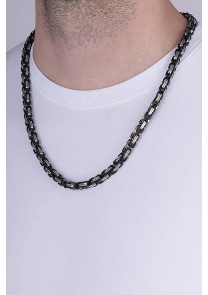 Çift Renkli Siyah Geçişli Çelik Erkek Kral Zincir Kolye fiyatları