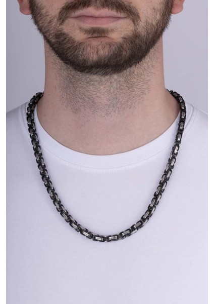 Çift Renkli Siyah Geçişli Çelik Erkek Kral Zincir Kolye modelleri
