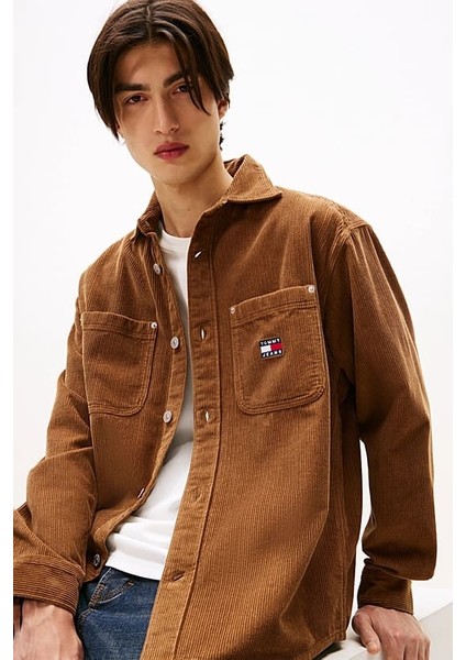 Erkek Rahat Kalıp Fitilli Kadife Gömlek Ceket - Taba fırsatları