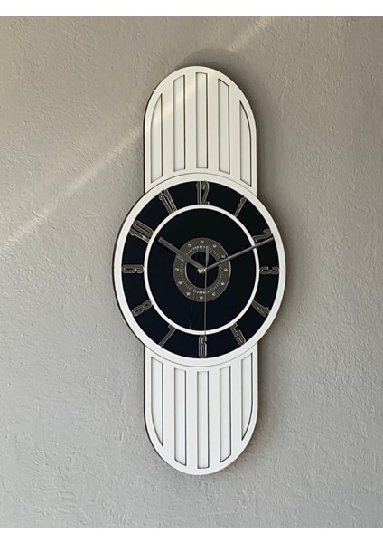 Dekoratif Ahşap ve Ayna Detaylı Duvar Saati - 63X30 cm (Gümüş) fiyatları