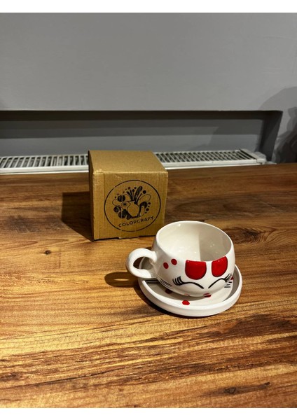 2 Kişilik El Yapımı Kedi Desenli Seramik Kupa Takımı - Çay Kahve Sunum Seti fiyatları