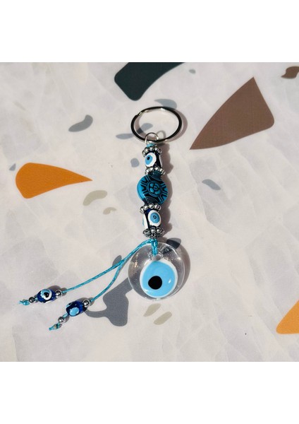 Hediyelik Nazar Boncuklu Şeffaf Anahtarlık, Çanta Süsü - Çanta Charmı indirimleri