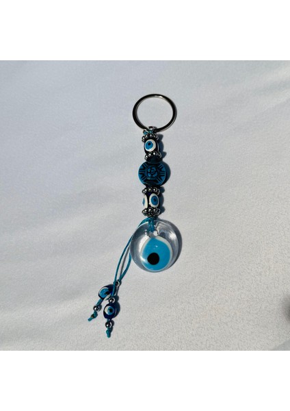 Hediyelik Nazar Boncuklu Şeffaf Anahtarlık, Çanta Süsü - Çanta Charmı