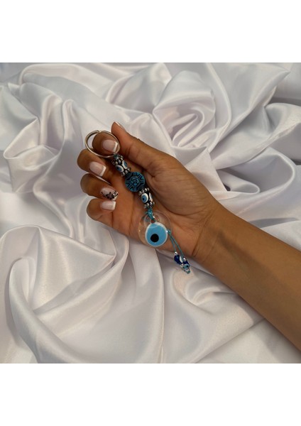 Hediyelik Nazar Boncuklu Şeffaf Anahtarlık, Çanta Süsü - Çanta Charmı