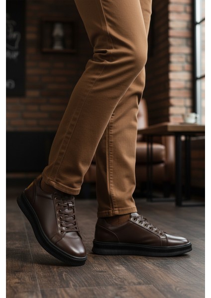 Kahve Hakiki Deri Bağcıklı Erkek Casual Ayakkabı modelleri